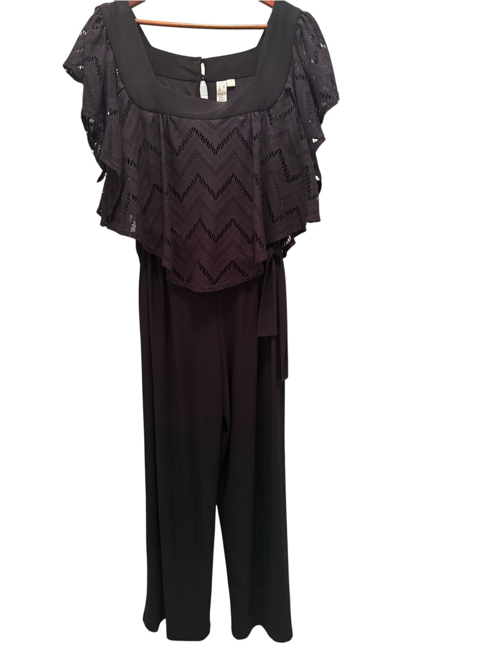 Emma &Michele Black Lace Overlay Cape Wide-Leg Jumpsuit XL Romantic Goth Evening
